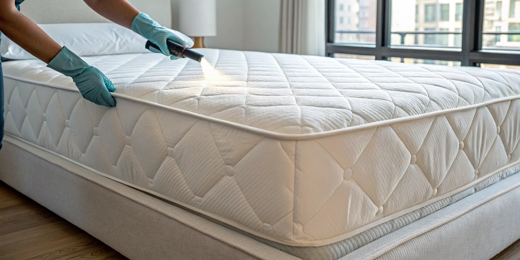 Professional high-heat treatment for New York bed bug removal on a mattress.