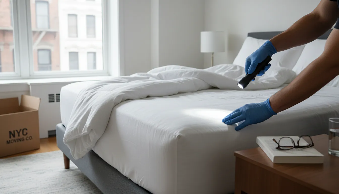 NYC bed bug inspection showing how to check for bed bugs in mattress seams