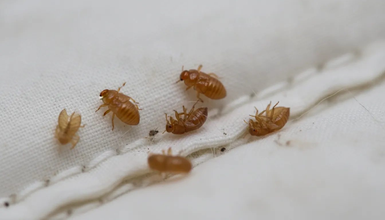 Bed bug shed skins along a mattress seam