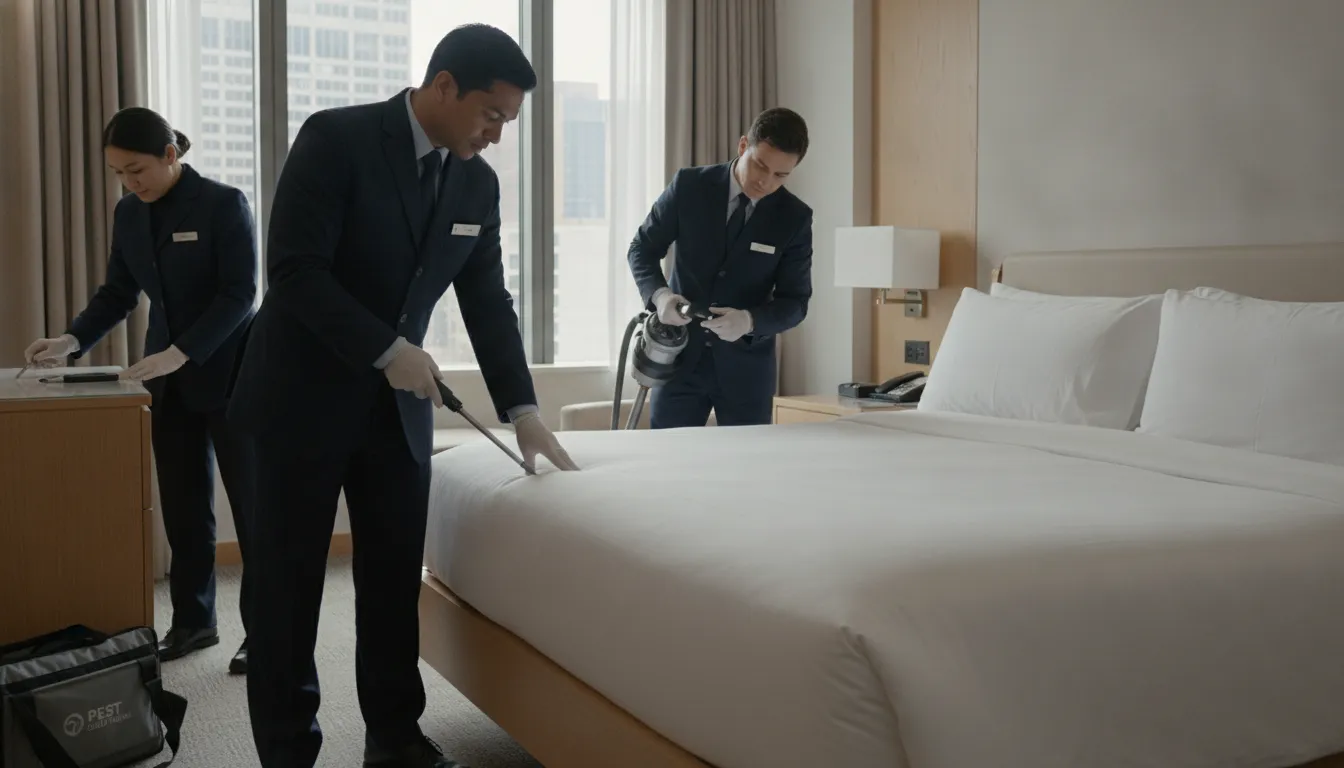 Hotel operations team inspecting a guest room