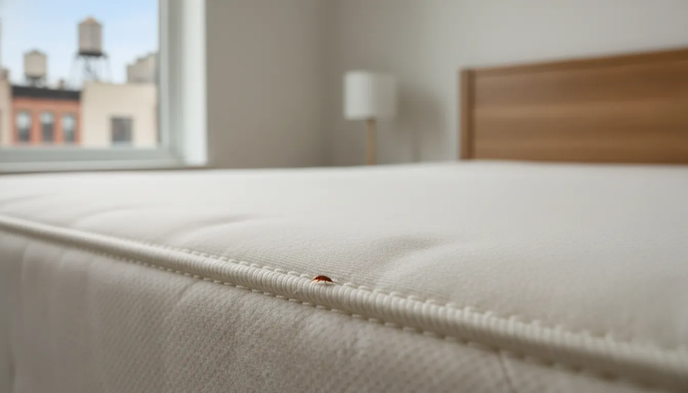 Bed bug on a mattress seam in an NYC apartment