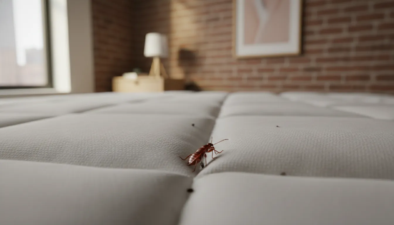 Bed bug hiding in a mattress seam