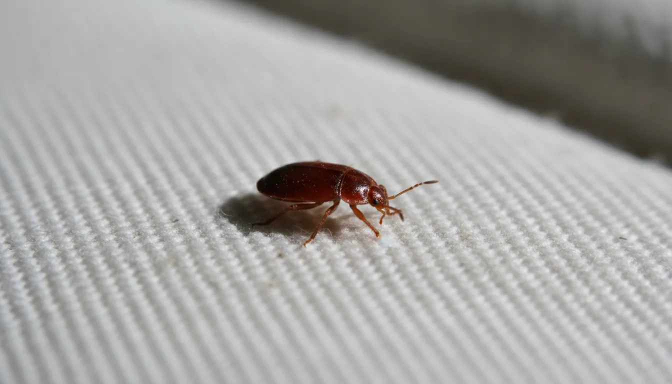 Close-up of a bed bug on a mattress seam